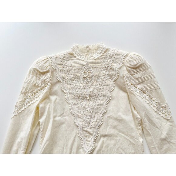 Vintage 80's SCOTT MCCLINTOCK Cream Cotton Lace Victorian Style Blouse, Size 6 - Picture 6 of 16